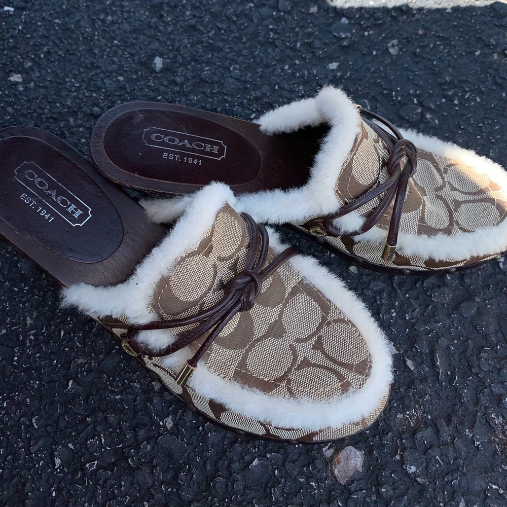Authentic brown and tan coach clogs